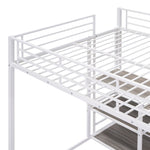 ZUN Full Size Loft Bed with Desk and Whiteboard, Metal Loft Bed with 3 Shelves and Ladder, White 62617184