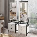 ZUN 360&deg; Swivel Jewelry Armoire & Makeup Mirror Cabinet With 2 Bottom Drawer, Rotates Freely, Spacious W760P152287