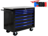 7 DRAWERS MULTIFUNCTIONAL TOOL CART WITH WHEELS-BLACKBLUE W1102P182238