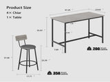 Bar Table Set with 4 Bar stools PU Soft seat with backrest, Grey, 47.24'' L x 23.62'' W x 35.43'' H 68759639