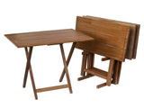 5-Piece Farmhouse XL Oversized Rubberwood Folding TV Tray Set of 4 with Storage Rack, Walnut 91541281