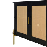 TREXM 2-Door Elegant Curved Dining Cabinet with Gold Trim and Woven Rattan Doors for Dining Room N715P172740B