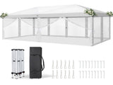 10x20 ft Instant Pop Up Canopy Tent White, 6 Mesh Panels 2 Doors 4 Net Sides, Powder Coated Iron 66103089