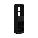Classic Bar Cabinet, Two Drawers, Twelve Built-in Wine Rack-Black B20091835
