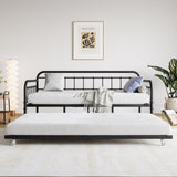 Twin Size Metal Daybed Frame with Trundle, Heavy Duty Steel Slat Support Sofa Bed Platform with W840103518