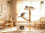 41 Inch Solid Pear Wood Tree Tower Multi-Level Vertical Playground with Plush Top Perch Private 08780326