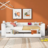 Twin Size Daybed with Shelves, Drawers and Built-In Charging Station, White WF306024AAK