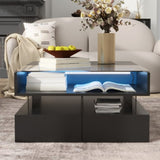 U-Can Lift-Top Coffee Table with 2 Drawers, Modern Square Coffee Table with Glass Top and High-Gloss N724P290043B