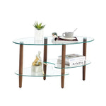 ZUN Transparent Oval coffee table, modern table in living room Oak wood leg tea table 3-layer 25975996