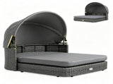 Gray Hand-Woven PE Rattan Dog Bed with Adjustable Canopy, Elevated Outdoor Pet Daybed with Washable 33187584