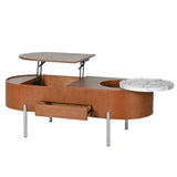 47.2''Lift Top Coffee Table with 360-degree Marble-patterned rotating tray,Hidden Compartment, 00209134