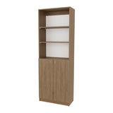 Beyerville Bookcase with Open Storage and 2 Doors, Natural Oak and White B128P314795