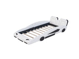 Twin Size Race Car-Shaped Platform Bed with Wheels, White 51942082