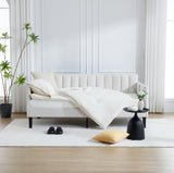 Elena Twin Size Ivory Boucle Upholstered Daybed, Ribbed Tufted Backrest, Daybed in Lavish Modern B083P163439