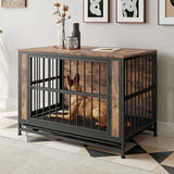 Dog Crate Furniture, Wooden Dog Crate Table, 38.9" Dog Kennel with 2 Slidings and Thick Iron W840P203068
