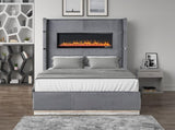Upholstery Wooden Queen Bed with Ambient lighting in Gray Velvet Finish B00977485
