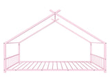 Pink Flat Bed House Shape with Side Guardrails Twin Children's Iron Bed 57389908