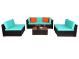 Brown Gradient Rattan Lake Blue Cushion Cushion Vacuum Packing Rattan 7 Piece Set 94011452