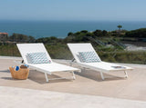 Outdoor Chaise Lounge Set of 2, 5-Position Adjustable Backrest, White Steel Frame with Textilence N770P395917K