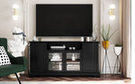 ZUN U-Can TV Stand for TV up to 65in with 2 Tempered Glass Doors Adjustable Panels Open Style Cabinet, WF287841AAB