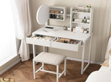 Small Vanity Desk with Mirror and Lights, Makeup Vanity Table with LED Mirror, 3 Lighting Modes, W3587P462329