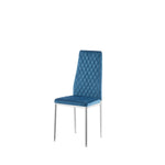 ZUN Light blue modern simple style dining chair leather chrome metal pipe diamond grid pattern W29964250