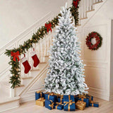 7 FT Snow Flocked Pre-lit Artificial Pencil Christmas Tree, Hinged Xmas Pine Tree with 1100 Branch 39284790