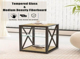 1 piece Modern End Table Nightstand for Bedroom & Living Room, Tempered Glass&Natural Wood MDF Top , W241P246914