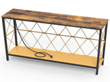 41.7" Console Table with Power Outlet, 2-Tier Hand Woven Paper Rope Shelf, Industrial Entryway Sofa 89743176