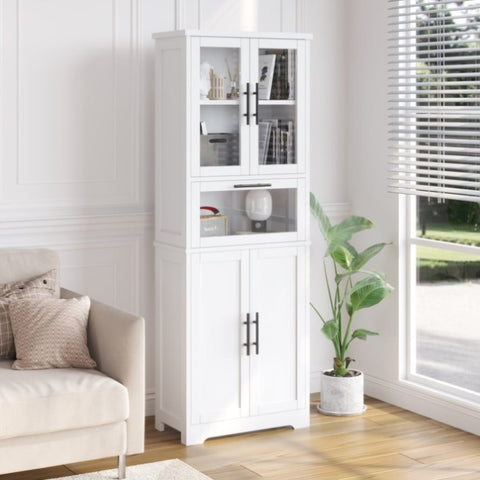 ZUN FCH 5 doors 5 layers density board spray paint 60*30*170cm display cabinet white N001 25314183