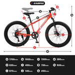 ZUN S24109 Elecony 24 Inch Fat Tire Bike Adult/Youth Full Shimano 7 Speeds Mountain Bike, Dual Disc W709P174686