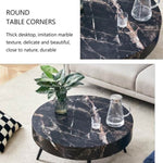 ZUN 31.5" Black Marble-Patterned MDF Round Coffee Table with black Metal Legs.Adjustable Feet,Coffee W1151P205777