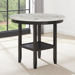 ZUN Mella Round Counter Height Wood Dining Table with Shelf, 42" Faux Marble Top, Dark Espresso Finish T2574P245865