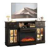 58-inch Black Gold Oak Electric Fireplace TV Stand - 2 Doors, 2 Drawers & Display Shelf with Lattice 59834472