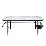 3pc Stylish Occasional Table Set White Marble Print Tempered Glass Top Coffee Table and End Tables B011P298386