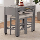 ZUN Light Gray Counter Height Table w NESTED TABLE Dining Room Furniture Faux Marble Top Table B011P232972