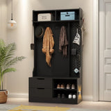 Hall Tree with 6 Hooks,Coat Hanger, Entryway Bench, Storage Bench,for Entrance, Hallwa,black W1321P190220