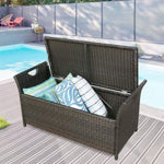 ZUN Patio Wicker Storage Bench Outdoor Rattan Deck Storage Box with Cushion W2181P193287