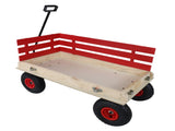 Red Wooden Wagon Cart with Folding Handle, Heavy Duty All-Terrain Kids Wagon for Outdoor, Garden, 57603140