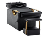 Large Shampoo Bowl & Chair Set with Footstool Black & Gold Barber Backwash Chair, Heavy Duty W1422P453659