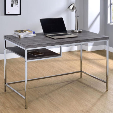 ZUN Weathered Grey and Chrome Rectangular Writing Desk B062P153658