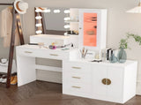 Large Makeup Vanity with Lights, Vanity Table with Charging Station, Vanity Desk with Mirror and 10 73638677