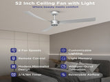 52 Inch Ceiling Fans with Lights Led Remote Control Low Profile Flush Mount for Living Room Bedroom 34699614