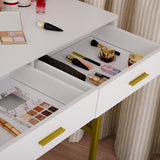 ZUN Single Mirror With 2 Drawers And Light Bulbs, Steel Frame Dressing Table White 06352762