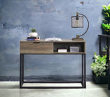 Rustic Oak and Black Writing Desk with Drawer and Shelf B062P209209