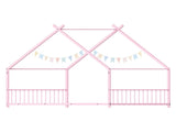 Pink Flat Bed House Shape with Side Guardrails Twin Children's Iron Bed 57389908