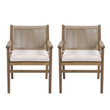 ZUN Outdoor Dining Chairs Set of 2, Acacia Wood Patio Armchair with Rope Design Back and Water Repellent N779P224995B