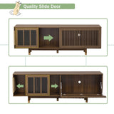 Mid-century modern style Walnut TV STAND Cat house pet friendly With Sliding door flip-down N843P251412W