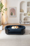 ZUN Scandinavian style Elevated Dog Bed Pet Sofa With Solid Wood legs and Black Bent Wood Back, Cashmere W794125949