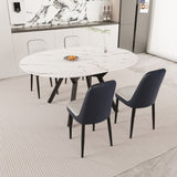 47-63" expandable circular dining tables , equipped with 4 PU fabric thick cushioned dining chairs 75433571
